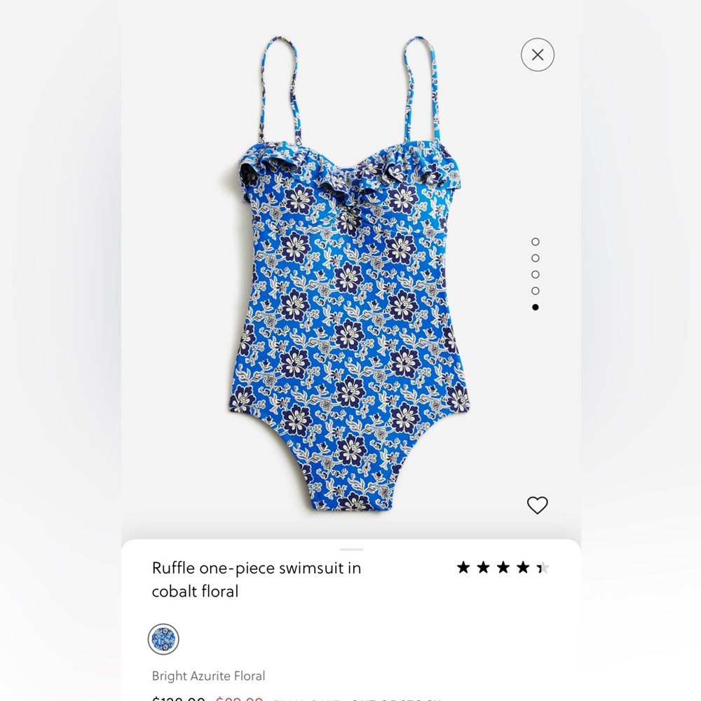 NWT J Crew ruffle one piece swimsuit cobalt coral, size 2